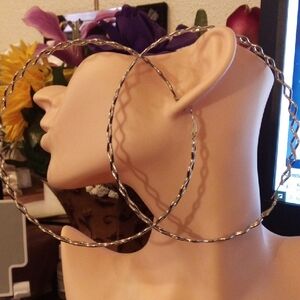 Large Twisted Silver Hoop Earrings - Statement Hoops